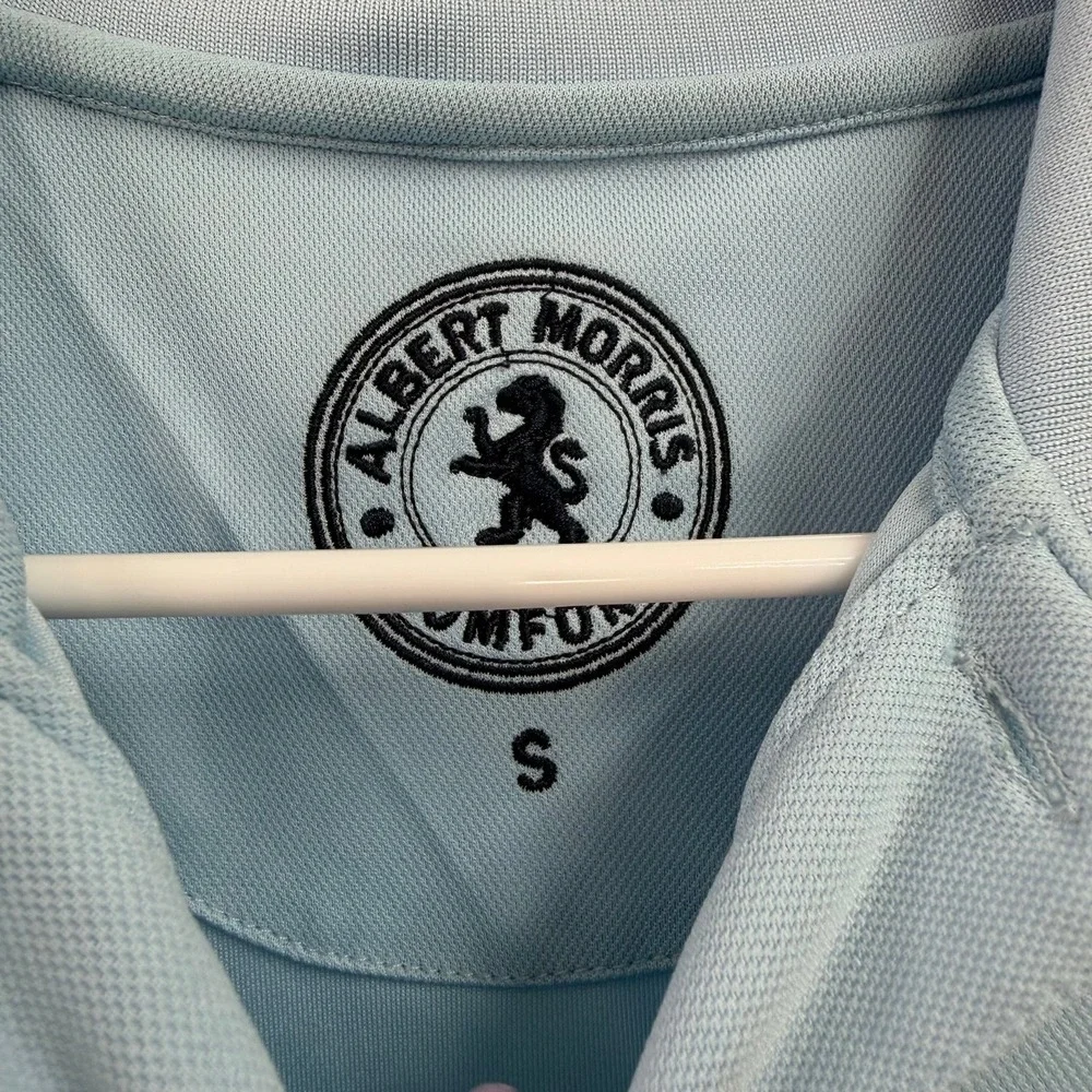 Albert Morris light blue embroidered collared breathable polo shirt casual small